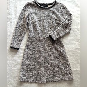 Loft black and white tweed mini dress classic tailored fitted style long sleeves